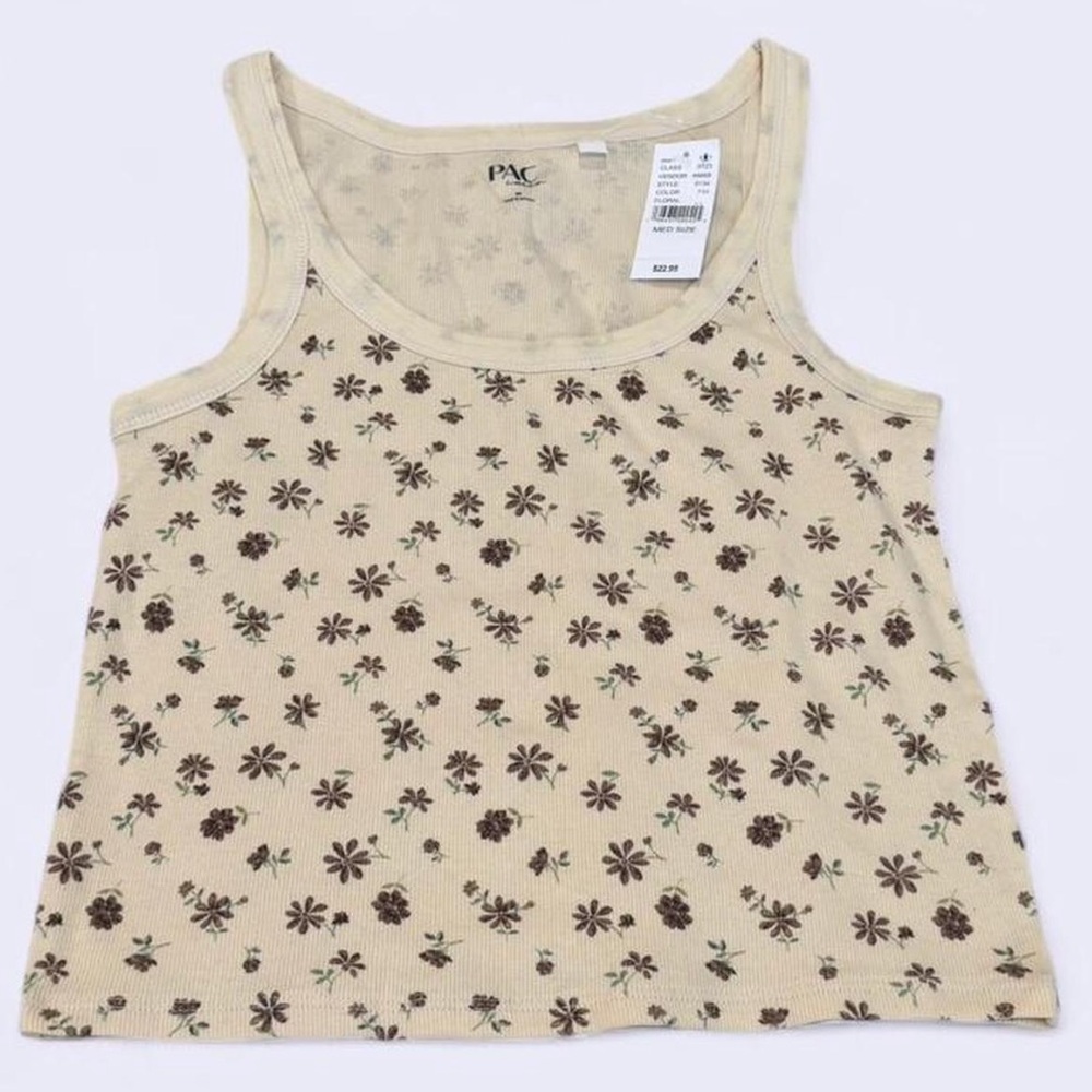 Pacsun Yellow Tank Top with Floral Design - Size Medium